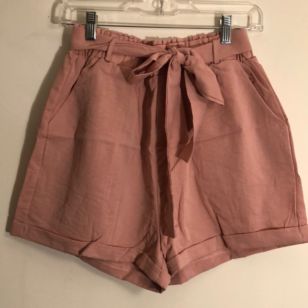 Mauve High Waisted Paper Bag Shorts Tie Belt